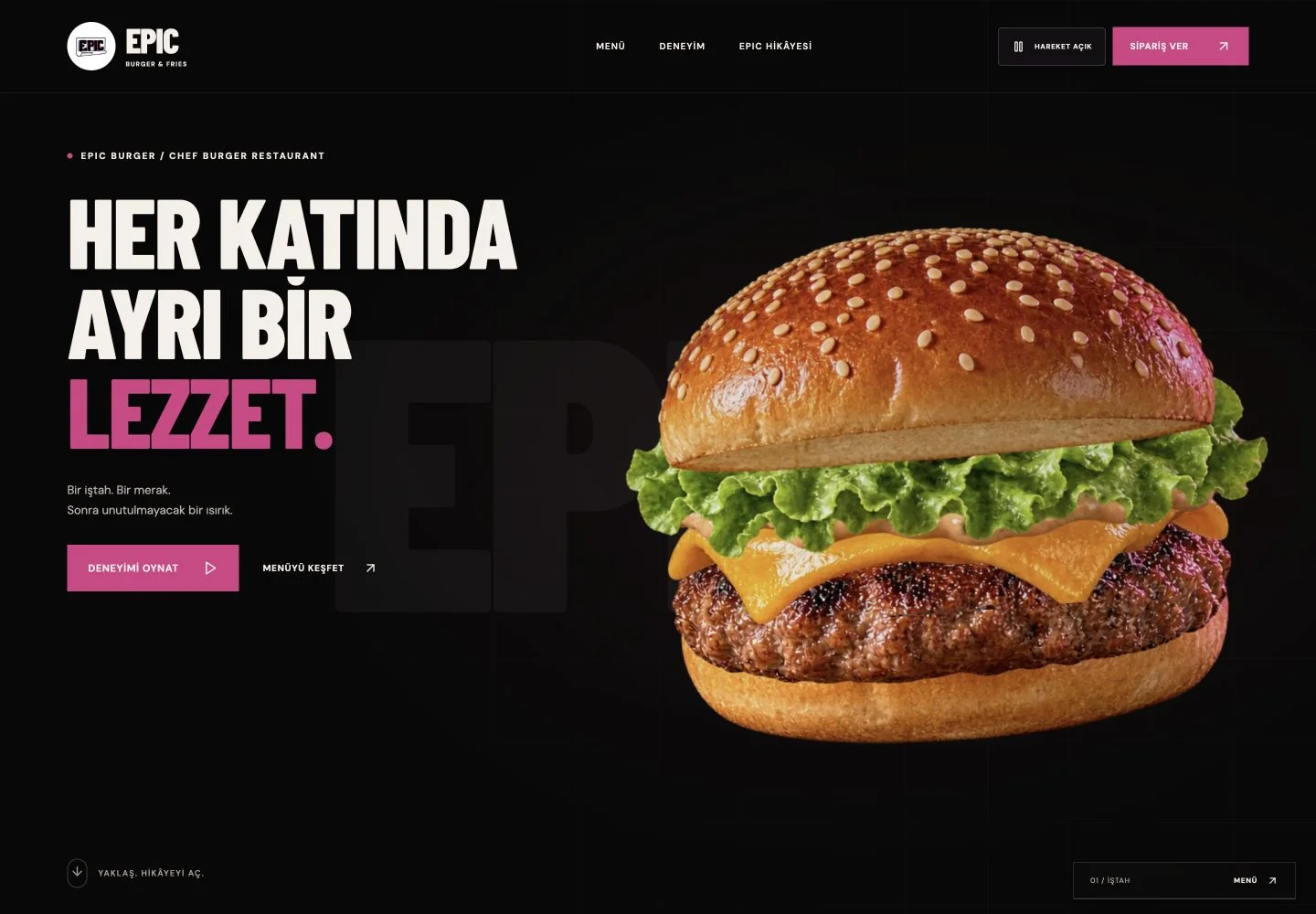 Epic Burger web sitesi ana sayfası