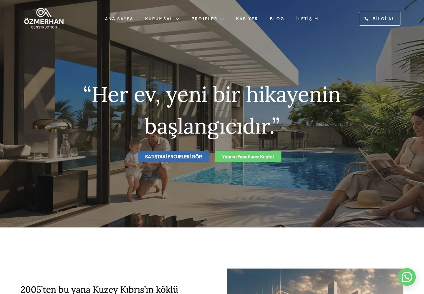 Özmerhan Construction web sitesi ana sayfası